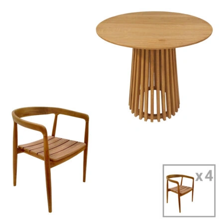 Τραπεζαρία 5τεμ Noody-Kenda I  teak ξύλο σε φυσική απόχρωση Φ80x75