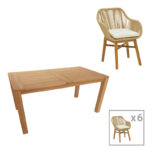 Τραπεζαρία Kalie-Pablo  σετ 7τεμ σε φυσική-μπεζ απόχρωση 160x90x76εκ