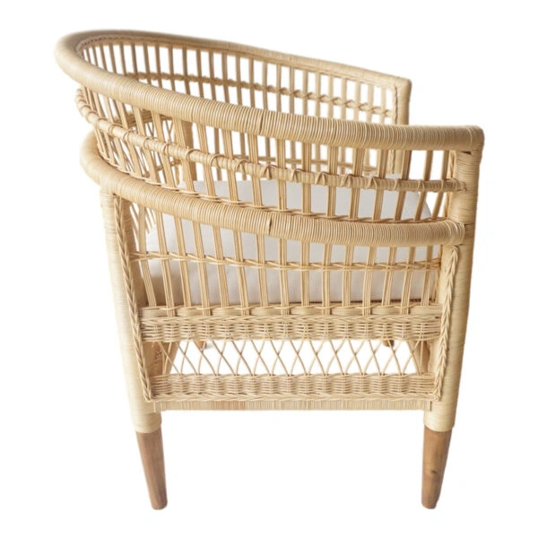 Πολυθρόνα Necorian paakoworld teak ξύλο με pe rattan σε φυσική απόχρωση και λευκό μαξιλάρι 80x70x87εκ