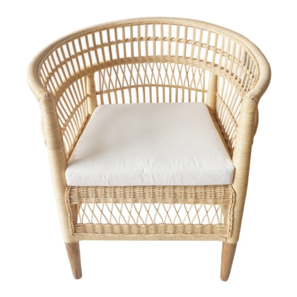 Πολυθρόνα Necorian paakoworld teak ξύλο με pe rattan σε φυσική απόχρωση και λευκό μαξιλάρι 80x70x87εκ