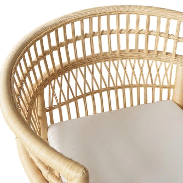 Πολυθρόνα Necorian paakoworld teak ξύλο με pe rattan σε φυσική απόχρωση και λευκό μαξιλάρι 80x70x87εκ