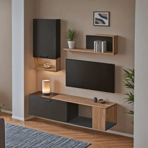 Σύνθετο σαλονιού Poelfy σε ανθρακί-oak απόχρωση 170x37.5x42εκ