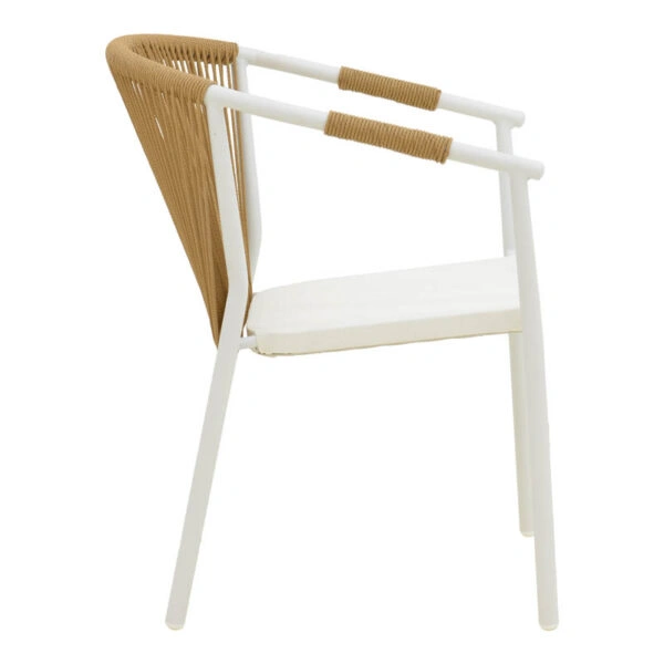 Πολυθρόνα στοιβαζόμενη Convince  αλουμίνιο λευκό σκελετό-textilene-pe rattan σε φυσική απόχρωση 56x63x82εκ