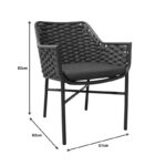 Πολυθρόνα Ortegia αλουμινίου με ανθρακί σκελετό και σχοινί 57x62x82εκ
