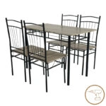 Τραπεζαρία Reforia  σετ 5τμχ mdf σε γκρι απόχρωση με μαύρα μεταλλικά πόδια 110x60x74εκ