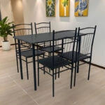 Τραπεζαρία Reforia  σετ 5τμχ mdf σε μαύρη απόχρωση με μαύρα μεταλλικά πόδια 110x60x74εκ