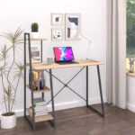 Γραφείο εργασίας Deckstor  με ραφιέρα σε oak απόχρωση με πόδι μαύρο μέταλλο 102x50x117εκ