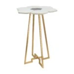 Artekko Marble Ασπρόμαυρο Μαρμάρινο Βοηθητικό Τραπέζι με Χρυσή Μεταλλική Βάση (52x52x50)cm