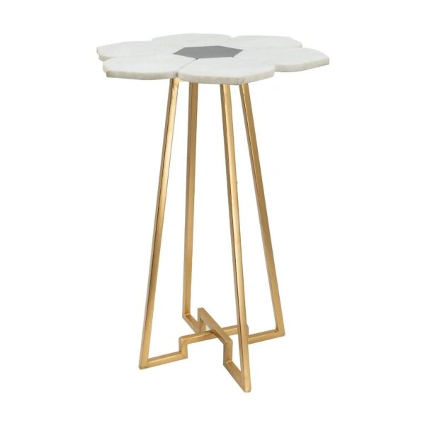 Artekko Marble Ασπρόμαυρο Μαρμάρινο Βοηθητικό Τραπέζι με Χρυσή Μεταλλική Βάση (52x52x50)cm