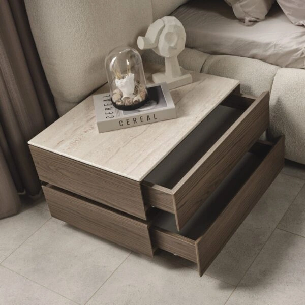 Artekko Midnight Εκρού Υφασμάτινο Διπλό Κρεβάτι (260x230x125)cm για Στρώμα(180x200) MDF 2pcs Κομοδίνα (65x48x40)cm Ντουλάπα με Καθρέπτη και Φωτισμό (270x63x230)cm Συρταριέρα (160x48x78)cm και Καθρέπτη (90x90x5)cm