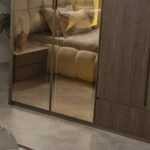 Artekko Midnight Εκρού Υφασμάτινο Διπλό Κρεβάτι (260x230x125)cm για Στρώμα(180x200) MDF 2pcs Κομοδίνα (65x48x40)cm Ντουλάπα με Καθρέπτη και Φωτισμό (270x63x230)cm Συρταριέρα (160x48x78)cm και Καθρέπτη (90x90x5)cm