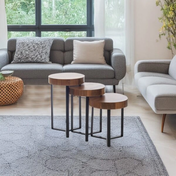 Zigon Βοηθητικά Τραπεζάκια Ξύλο/Μέταλλο (Φ39*62)cm (Φ39*53)cm (Φ39*44)cm Σετ/3