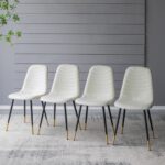 Artekko Quarteto Εκρού Υφασμάτινες Καρέκλες με Μαύρα Μεταλλικά Πόδια (44x55x90)cm 4pcs