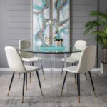 Artekko Quarteto Εκρού Υφασμάτινες Καρέκλες με Μαύρα Μεταλλικά Πόδια (44x55x90)cm 4pcs