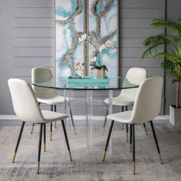 Artekko Quarteto Εκρού Υφασμάτινες Καρέκλες με Μαύρα Μεταλλικά Πόδια (44x55x90)cm 4pcs