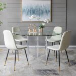 Artekko Quarteto Εκρού Υφασμάτινες Καρέκλες με Μαύρα Μεταλλικά Πόδια (44x55x90)cm 4pcs