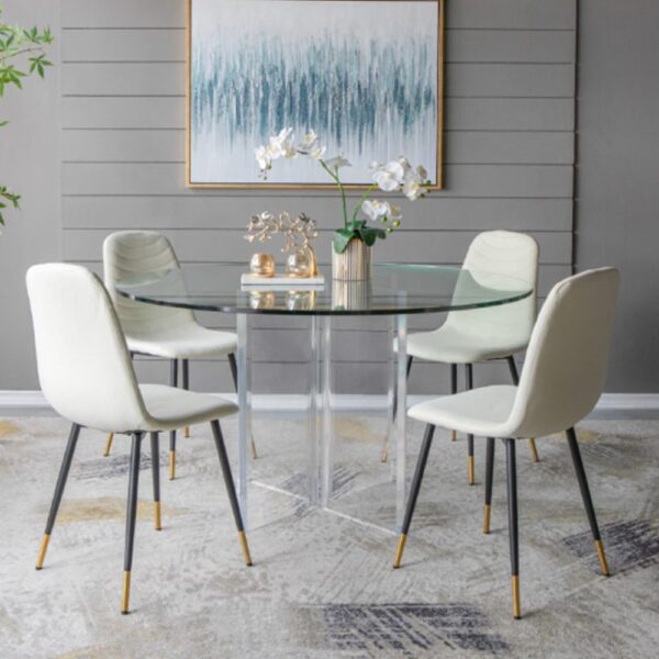 Artekko Quarteto Εκρού Υφασμάτινες Καρέκλες με Μαύρα Μεταλλικά Πόδια (44x55x90)cm 4pcs