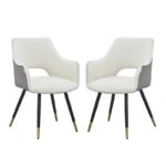 Artekko Dueto Καρέκλες με Μαύρα Μεταλλικά Πόδια σε Λευκό με Γκρι Μπουκλέ Ύφασμα (59x59x86)cm 2pcs