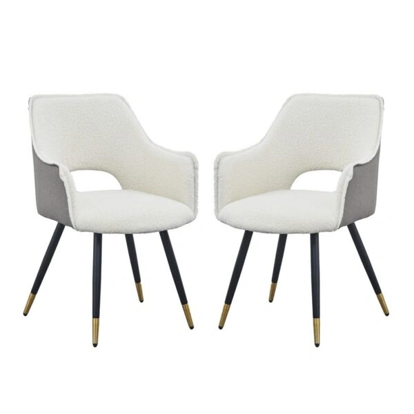 Artekko Dueto Καρέκλες με Μαύρα Μεταλλικά Πόδια σε Λευκό με Γκρι Μπουκλέ Ύφασμα (59x59x86)cm 2pcs