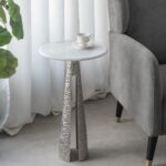 Artekko Zyla Βοηθητικό Τραπέζι Μέταλλο Μάρμαρο Λευκό Ασημί (35x35x60)cm