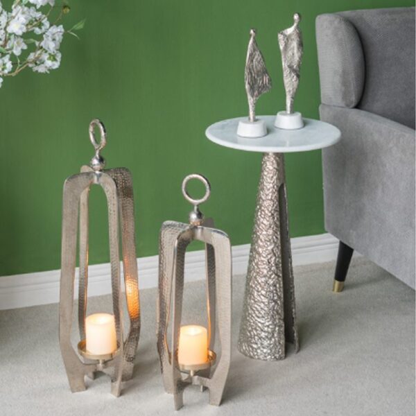 Artekko Zyla Βοηθητικό Τραπέζι Μέταλλο Μάρμαρο Λευκό Ασημί (35x35x60)cm