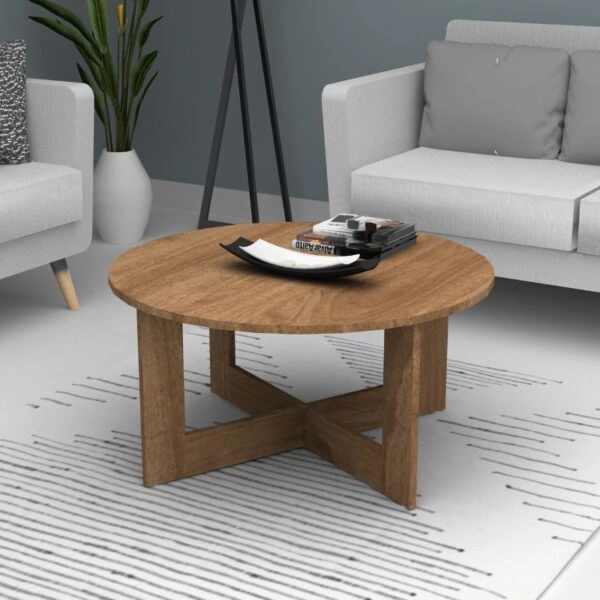 Τραπεζάκι σαλονιού Kati Megapap χρώμα καρυδί Ø80x42εκ.