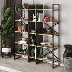 Βιβλιοθήκη Detroit χρώμα sapphire oak - silky black 143,5x35,2x175εκ.