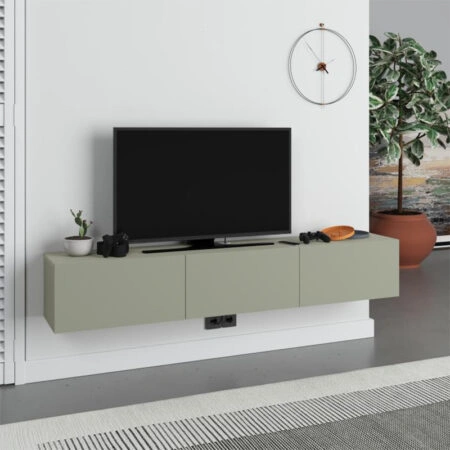 Έπιπλο τηλεόρασης επιτοίχιο Francy Megapap χρώμα ash green 180x30x30εκ.