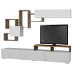 Σύνθεση τηλεόρασης Stamatia από μελαμίνη χρώμα λευκό - καρυδί 210x36,8x46,8εκ.