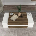 Τραπεζάκι σαλονιού Nora  από μελαμίνη χρώμα λευκό - καρυδί 110x60,6x31εκ.