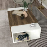 Τραπεζάκι σαλονιού Nora  από μελαμίνη χρώμα λευκό - καρυδί 110x60,6x31εκ.