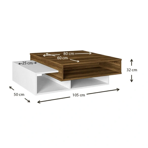 Τραπεζάκι σαλονιού Tab από μελαμίνη χρώμα λευκό - καρυδί 105x60x32εκ.