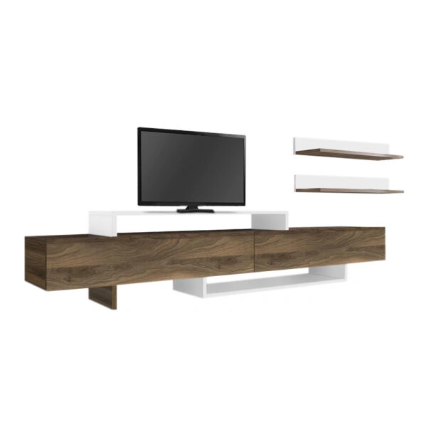 Έπιπλο τηλεόρασης Nirvana  από μελαμίνη χρώμα καρυδί - λευκό 180x31,3x41,7εκ.