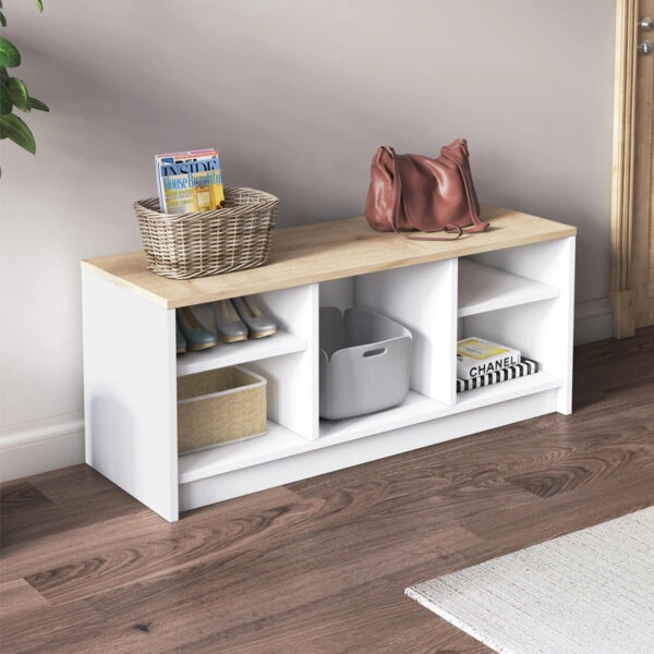 Παπουτσοθήκη London Megapap χρώμα λευκό - sapphire oak 100x35x40εκ.