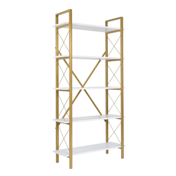 Βιβλιοθήκη Elysian Megapap χρώμα λευκό - χρυσό 90x33,5x180εκ.