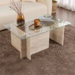 Τραπεζάκι σαλονιού Vetrino Megapap γυάλινο χρώμα travertine 105x65x40εκ.