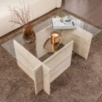 Τραπεζάκι σαλονιού Vetrino Megapap γυάλινο χρώμα travertine 105x65x40εκ.