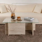 Τραπεζάκι σαλονιού Vetrino Megapap γυάλινο χρώμα travertine 105x65x40εκ.