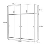 Ντουλάπα ρούχων Regio Megapap τετράφυλλη συρόμενη με πατάρι χρώμα γκρι σκυροδέματος 200x60x240εκ.