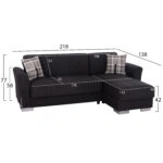 ΓΩΝΙΑΚΟΣ ΚΑΝΑΠΕΣ-ΚΡΕΒΑΤΙ ΜΕ ΑΠΟΘ. ΧΩΡΟ BRONKO HM3291.01 ΑΝΘΡΑΚΙ ΥΦΑΣΜΑ 218x138x77Y