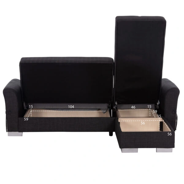 ΓΩΝΙΑΚΟΣ ΚΑΝΑΠΕΣ-ΚΡΕΒΑΤΙ ΜΕ ΑΠΟΘ. ΧΩΡΟ BRONKO HM3291.01 ΑΝΘΡΑΚΙ ΥΦΑΣΜΑ 218x138x77Y