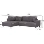 ΓΩΝΙΑΚΟΣ ΚΑΝΑΠΕΣ-ΚΡΕΒΑΤΙ ΜΕ ΑΠΟΘ.ΧΩΡΟ SAFFIRA HM3303.01L ΓΚΡΙ ΥΦΑΣΜΑ 270x195x100Υεκ.