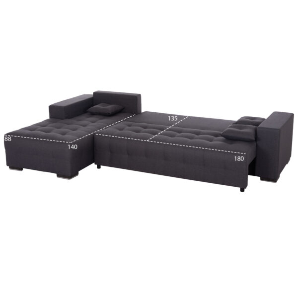 ΓΩΝΙΑΚΟΣ ΚΑΝΑΠΕΣ-ΚΡΕΒΑΤΙ ΜΕ ΑΠΟΘ.ΧΩΡΟ TRENDSTON HM3302.01L ΓΚΡΙ ΥΦΑΣΜΑ 298x177x95Υεκ