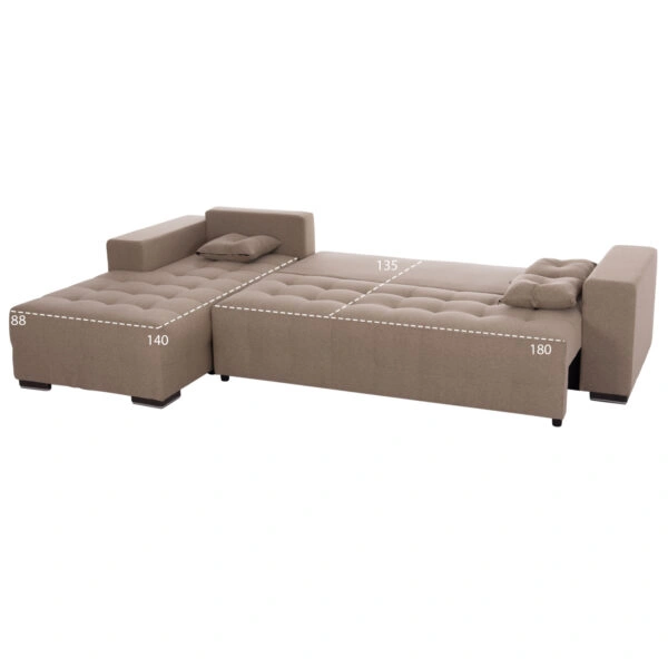 ΓΩΝΙΑΚΟΣ ΚΑΝΑΠΕΣ-ΚΡΕΒΑΤΙ ΜΕ ΑΠΟΘ.ΧΩΡΟ TRENDSTON HM3302.03L ΜΠΕΖ ΥΦΑΣΜΑ 298x177x95Υεκ