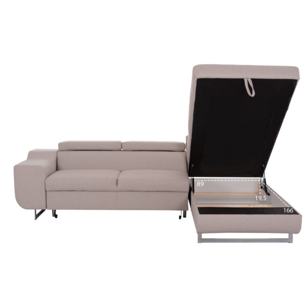 ΓΩΝΙΑΚΟΣ ΚΑΝΑΠΕΣ-ΚΡΕΒΑΤΙ ΜΕ ΑΠΟΘ.ΧΩΡΟ ENCORE HM3301.03R ΜΠΕΖ ΥΦΑΣΜΑ 285x205x90Υεκ.