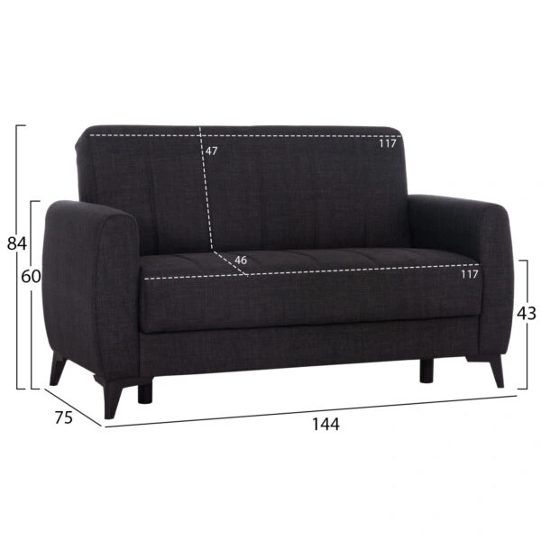 ΚΑΝΑΠΕΣ ΚΡΕΒΑΤΙ ΜΕ ΑΠΟΘ.ΧΩΡΟ ΔΙΘΕΣΙΟΣ NIKKO HM3293.01 ΓΚΡΙ ΥΦΑΣΜΑ 144x75x84Υεκ.