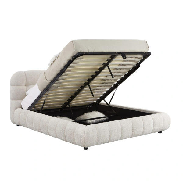 ΚΡΕΒΑΤΙ ΔΙΠΛΟ ΜΕ ΑΠΟΘ.ΧΩΡΟ MALFOY HM730.03 ΜΠΕΖ ΜΠΟΥΚΛΕ ΥΦΑΣΜΑ--ΣΤΡΩΜΑ 160x200εκ