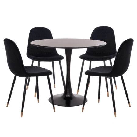 ΣΕΤ ΤΡΑΠΕΖΑΡΙΑΣ 5ΤΜΧ BROLIN HM21191 MDF TOP-ΜΕΤΑΛΛΙΚΑ ΠΟΔΙΑ-ΒΕΛΟΥΔΟ--ΜΑΥΡΟ