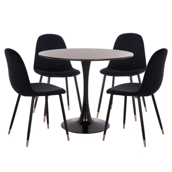 ΣΕΤ ΤΡΑΠΕΖΑΡΙΑΣ 5ΤΜΧ BROLIN HM21191 MDF TOP-ΜΕΤΑΛΛΙΚΑ ΠΟΔΙΑ-ΒΕΛΟΥΔΟ--ΜΑΥΡΟ