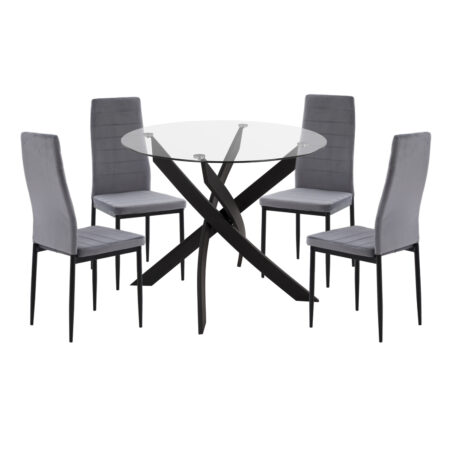 ΣΕΤ ΤΡΑΠΕΖΑΡΙΑΣ 5ΤΜΧ LADY HM21199.01 ΓΥΑΛΙ--ΜΕΤΑΛΛΟ ΣΕ ΜΑΥΡΟ & ΒΕΛΟΥΔΟ ΓΚΡΙ